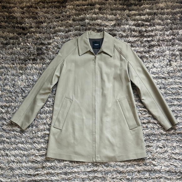 Theory Light Pale Green Zip-Front Cotton Trench Coat Size P New with Tag